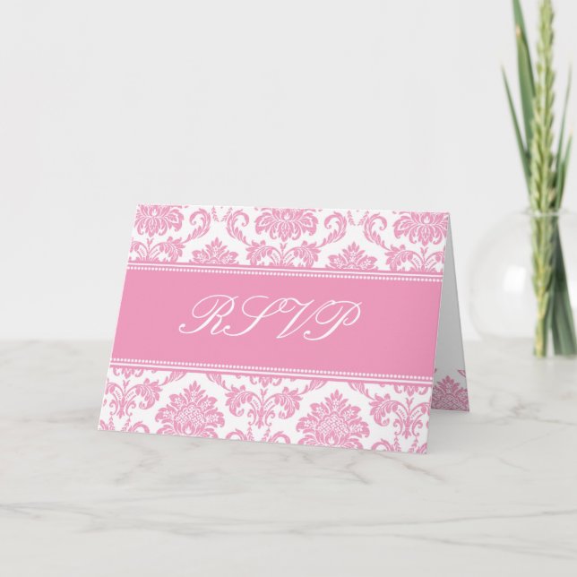 Pink Damask RSVP Card (Front)