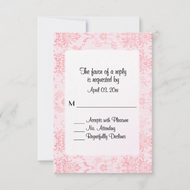 Pink Damask RSVP Card (Front)