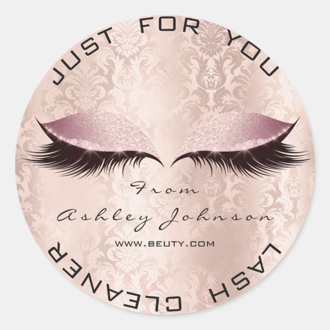 Pink Damask Salon Glitter SPA Makeup Lash Cleaner Classic Round Sticker (Front)
