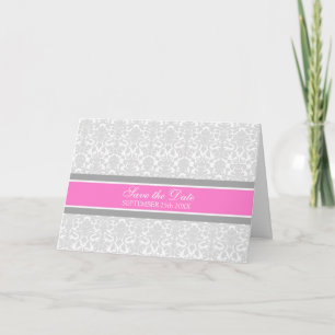 Pink Damask Save the Date Announcement Card