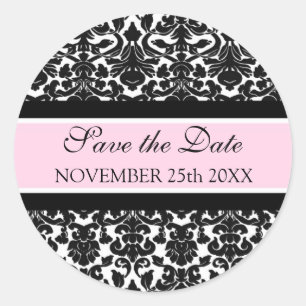 Pink Damask Save the Date Envelope Seal