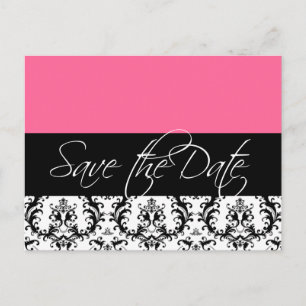 Pink Damask Save the Date Postcards Wedding