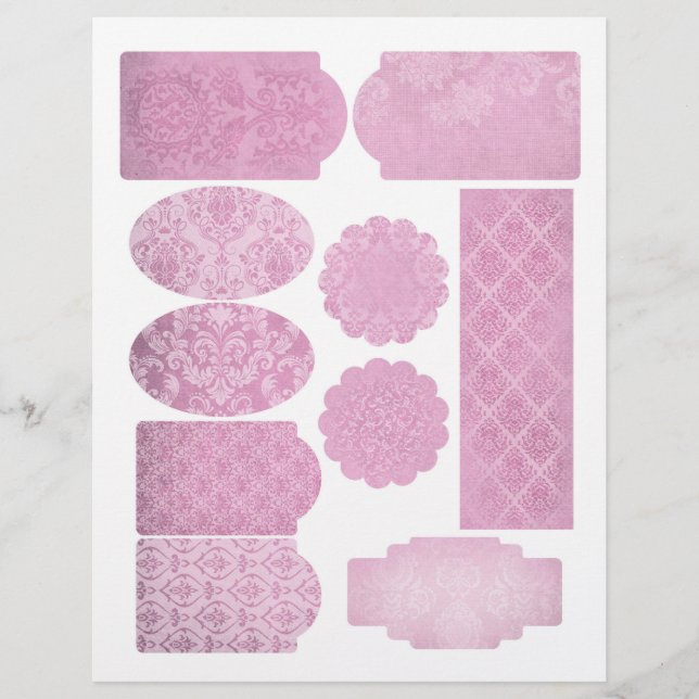 Pink Damask Scrapbook Embellishment Sheet (Front)