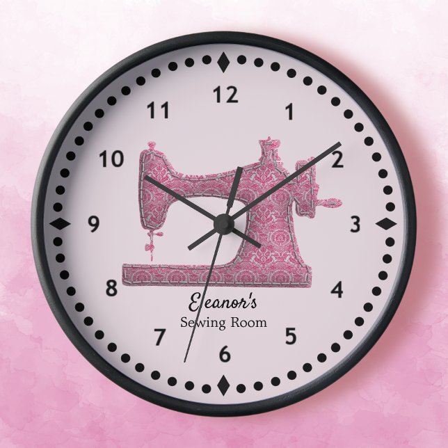 Pink Damask Sewing Machine Large Clock (Creator Uploaded)