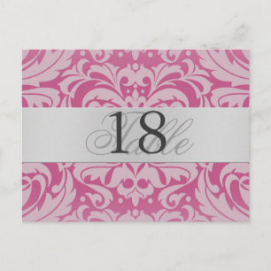 Pink Damask Silver Metal Table Number PostCard