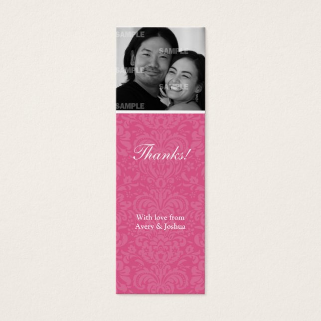 Pink Damask Skinny Favour Tag (Front)