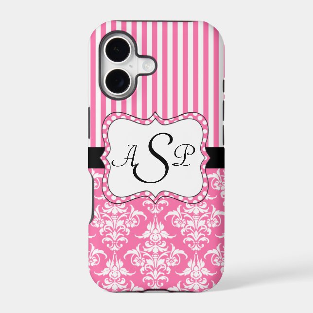 Pink Damask Stripes Personalised Monogram (Back)