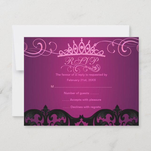 Pink Damask & Swirl Birthday RSVP Card (Front)