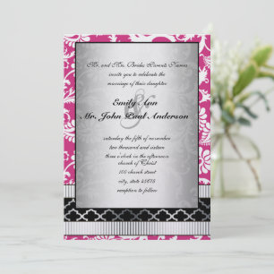 Pink Damask Swirls Wedding Invitation