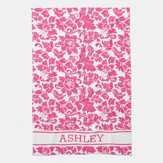 Pink Damask Tea Towel (Vertical)