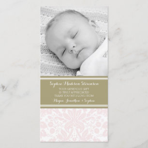Pink Damask Thank You Baby Shower Photo Cards