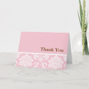 Pink Damask Thank You Card