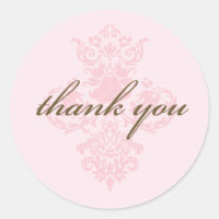 Pink damask thank you sticker