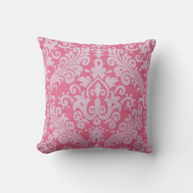 Pink Damask Throw Pillow (Front)