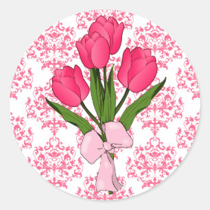 Pink Damask & Tulips Sticker