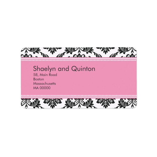 Pink Damask Wedding Address Labels (Front)