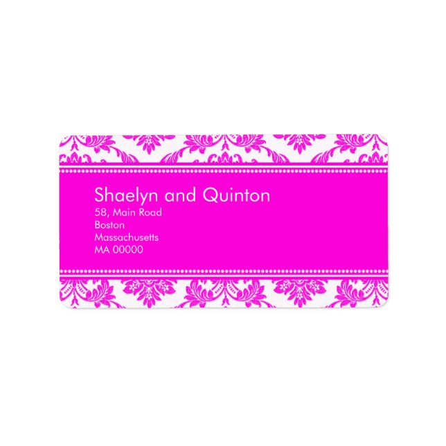 Pink Damask Wedding Address Labels (Front)