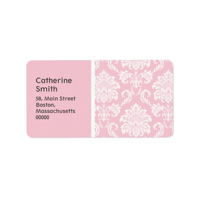 Pink Damask Wedding Address Labels (Front)