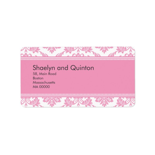Pink Damask Wedding Address Labels (Front)