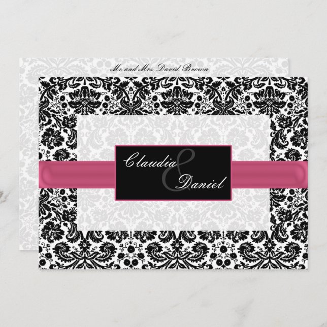 pink damask wedding invitation (Front/Back)