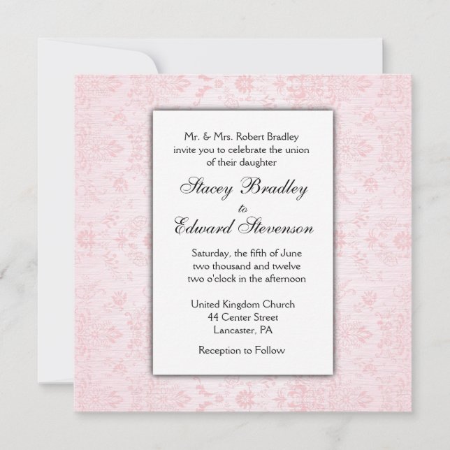 Pink Damask Wedding Invitation (Front)