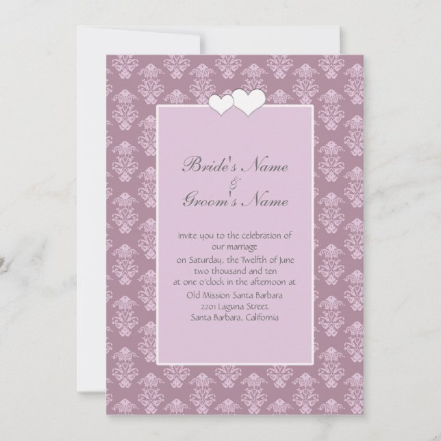 Pink Damask Wedding Invitation (Front)
