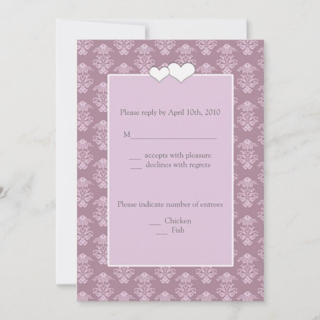 Pink Damask Wedding RSVP Notes Cards (Front)