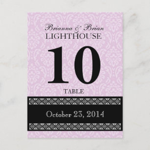 Pink Damask Wedding Table Number Card Reception