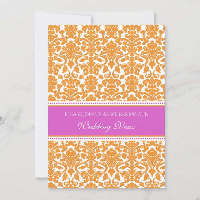 Pink Damask Wedding Vow Renewal Invitations (Front)