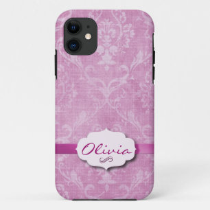 Pink Damask with nameplate Case-Mate iPhone Case