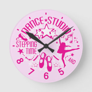 Pink Dance Studio Round Clock