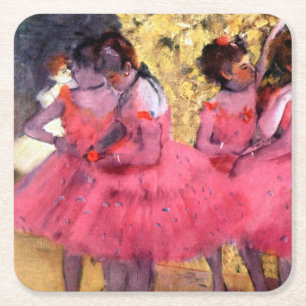Pink Dancers, Edgar Degas Square Paper Coaster