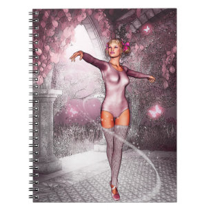 Pink dancing ballerina and beautiful butterflies spiral notebook
