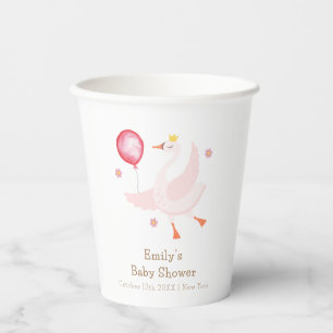 Pink Dancing Princess Swan Balloon Baby Shower Paper Cups