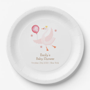 Pink Dancing Princess Swan Balloon Baby Shower Paper Plate
