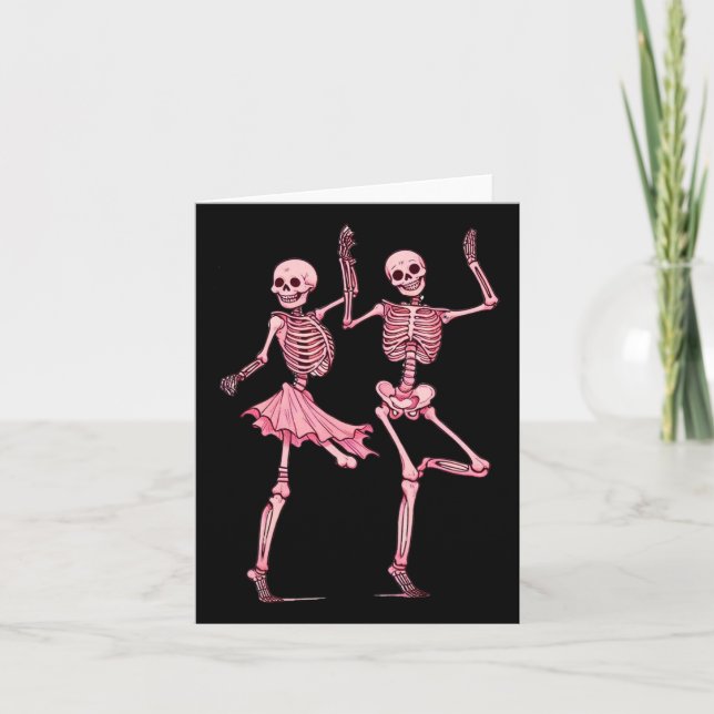 Pink Dancing Skeletons Dance Day Of Dead Halloween Card (Front)