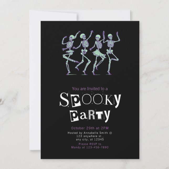 Pink Dancing Skeletons Minimalist Halloween Party Invitation (Front)
