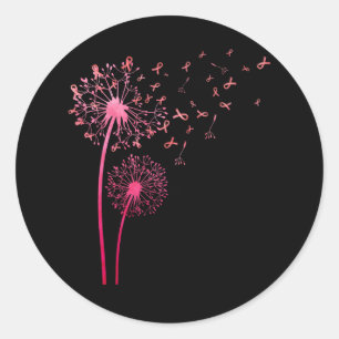 Pink Dandelion Breast Cancer Awareness Ribbon Supp Classic Round Sticker