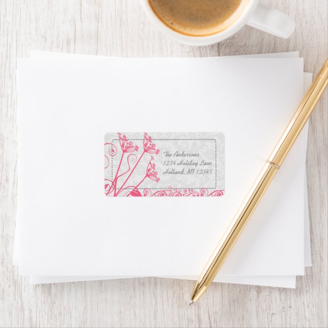 Pink Dandelion Damask Return Address Labels (Insitu)