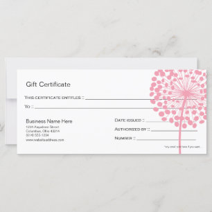 Pink Dandelion Flower Gift Certificate Design 4