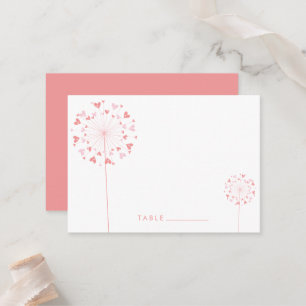 Pink Dandelion Flowers Love Hearts Summer Wedding Place Card