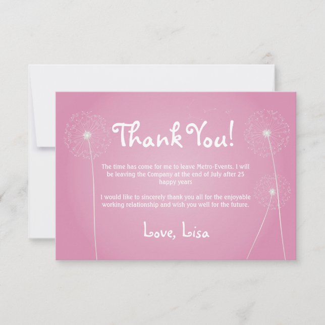 Pink Dandelion, Thank You Cards (Front)