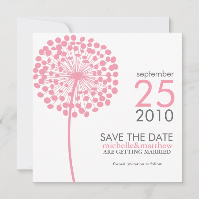 Pink Dandelion Wedding Save the Date (Front)