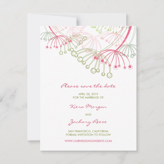 Pink Dandelions Flower Spring Save The Date Card (Front)