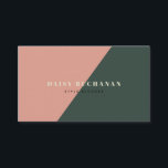 Pink & Dark Green Stylish Block Business Card<br><div class="desc">This stylish and modern business card features your name in a light yellow colour with a geometric rose pink and a dark forest green colour block background. The reverse side features your name, your title, contact information, and social icons with a deep forest green colour background. Change the background colour...</div>