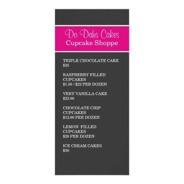 Pink & Dark Grey Dessert menu Rack Cards (Front)