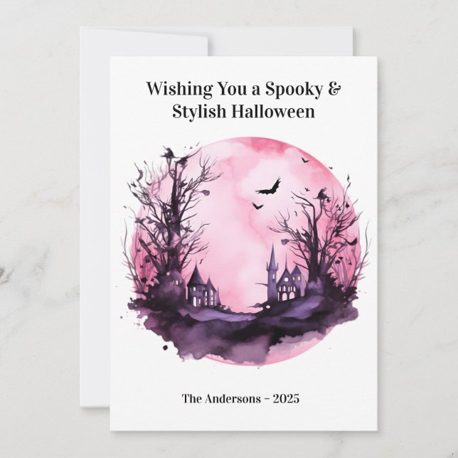 Pink Dark Scary Halloween Card (Front)
