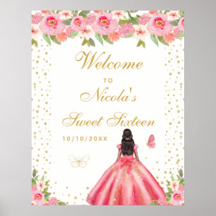 Pink Dark Skin Girl Sweet Sixteen Welcome Poster