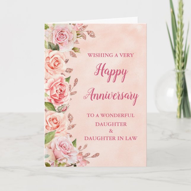 Pink Daughter & Daughter InLaw Wedding Anniversary Card (Front)