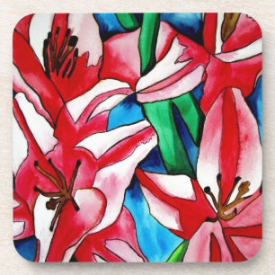 Pink Day lily watercolor art painting Coaster